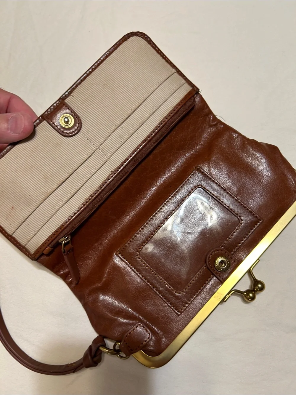 margot Brown Leather Wristlet Wallet with Gold Tone Hardware